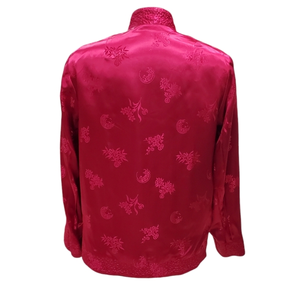 Peony Brand reversible jacket women's large fuchia black jacquard quilt oriental - Picture 3 of 15